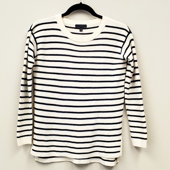 J Crew Striped Faux Leather Elbow Patches Swing Sweater Sz XXS - Picture 1 of 9